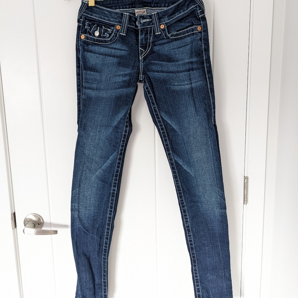 Authentic True Religion dark wash jeans, low rise